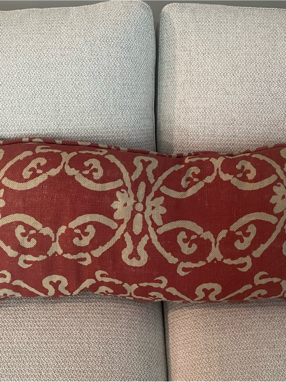 Decorative Red and Cream Patterned Lumbar Pillow - Home Accents